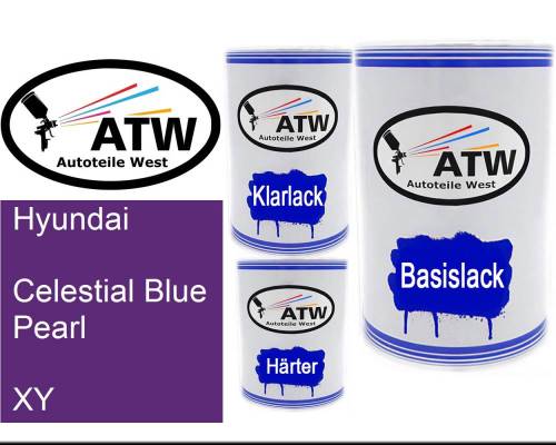 Hyundai, Celestial Blue Pearl, XY: 500ml Lackdose + 500ml Klarlack + 250ml Härter - Set, von ATW Autoteile West.